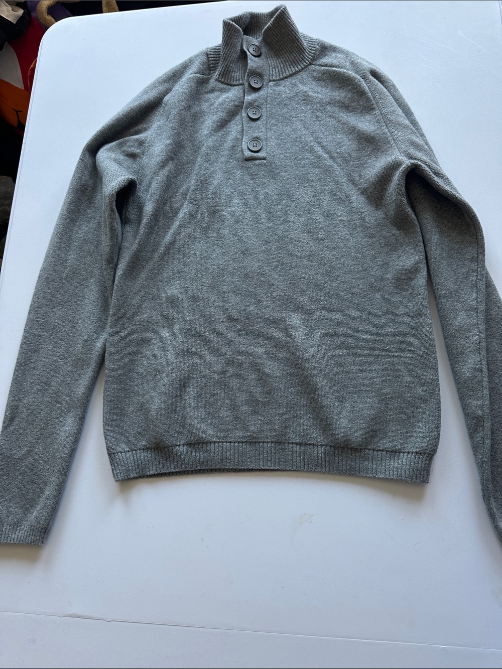 Ministry of Supply Men's Light Gray Turtleneck Button Pullover